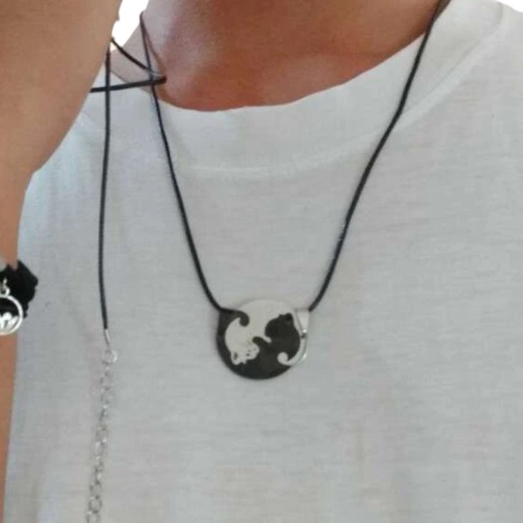 Interlocking Cats Gunmetal & Platinum Stainless Love Puzzle Necklace Set - NWT - Picture 2 of 13